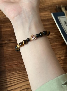 2026天然虎眼石萌宠玩偶手链女焦糖色双圈叠戴手饰高颜值情侣闺蜜