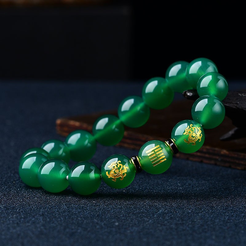 2026五行缺木饰品补木风雷益木卦属木天然水晶绿玛瑙手链青龙手串