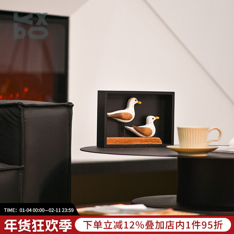 YBOX创意双鸟原木风情家居摆件客厅卧室办公室装饰品自然风挂饰