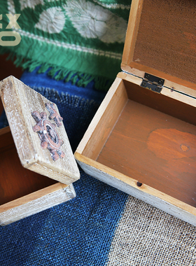 YBOX原创实木复古收纳盒海洋风木制桌面收纳创意翻盖盒子课桌收纳