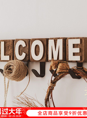 YBOX字母挂钩创意实木可爱手工粘钩玄关壁挂衣帽架欢迎墙面装饰