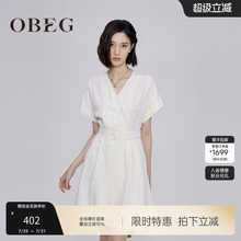 OBEG欧碧飞飞袖连衣裙夏季肌理感V领提花中长裙104119