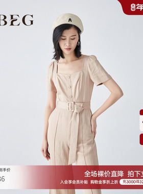 OBEG欧碧倩通勤复古收腰连体裤夏季宽松阔腿长裤104132