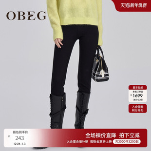 10444077 通勤休闲九分裤 OBEG欧碧倩冬修身 高腰铅笔小黑裤
