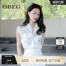 OBEG欧碧倩气质镂空无袖衬衫夏小众POLO领设计感上衣10442151