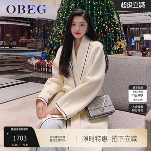 OBEG欧碧倩美丽诺羊毛双面呢大衣女年冬中长外套10404200