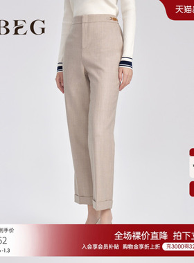 OBEG欧碧倩通勤全羊毛九分裤冬季脚口翻边直筒裤10424035