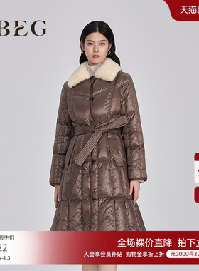 鹅绒OBEG欧碧倩重磅超厚收腰羽绒服长冬季毛领外套女10444169