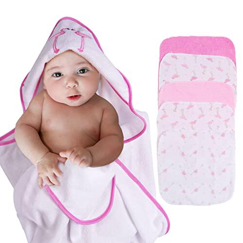 viviland unisex baby hooded towel with 5 washcloths bath tow