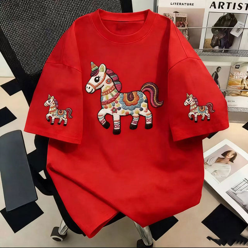 潮牌夏季圆领韩版美式舒适男士时尚卡通小马印花上衣新款短袖t恤,男装,T恤,淘宝优惠券,粉丝福利购,淘宝优惠卷