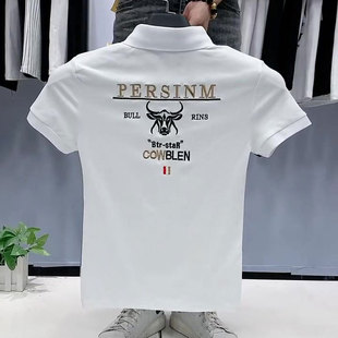 t恤网红潮流体恤 短袖 男精神小伙修身 刺绣POLO衫 潮牌百搭翻领半袖