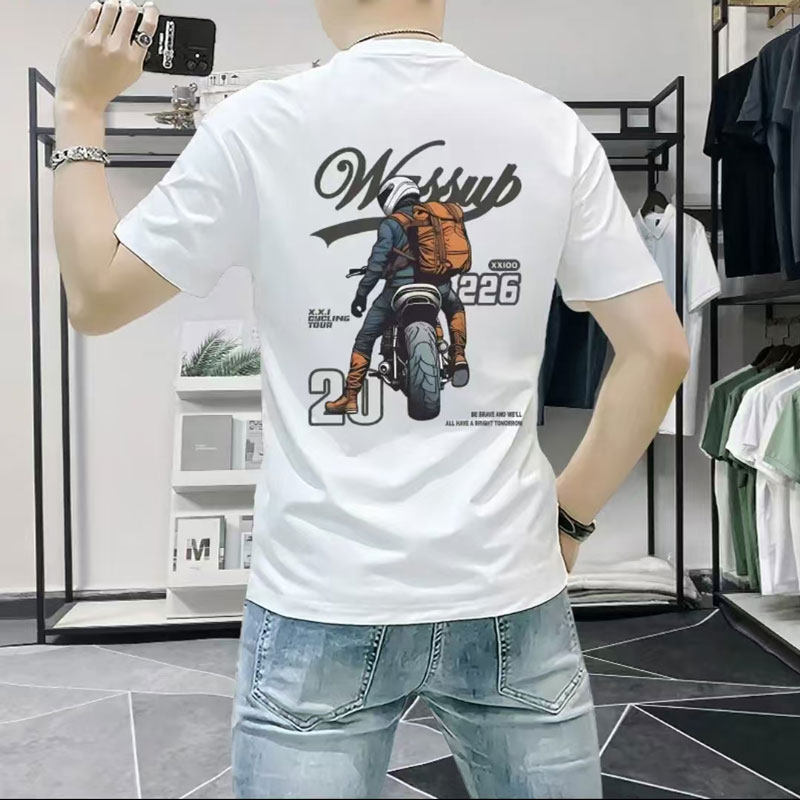 欧洲站潮牌轻奢高端短袖t恤男生摩托机车印花男青年半袖上衣潮流