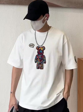 彩绘暴力熊印花男士短袖t恤宽松