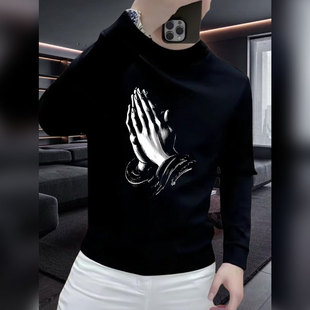 个性 印花卫衣男士 修身 潮牌潮流时尚 打底衫 新款 圆领加绒长袖 秋冬季