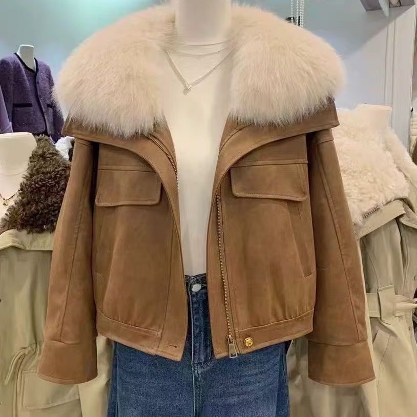 休闲风大毛领复古短外套