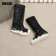 MIO米奥秋冬新款 撞色圆头网纱烟筒靴厚底显瘦中筒百搭裤 筒靴