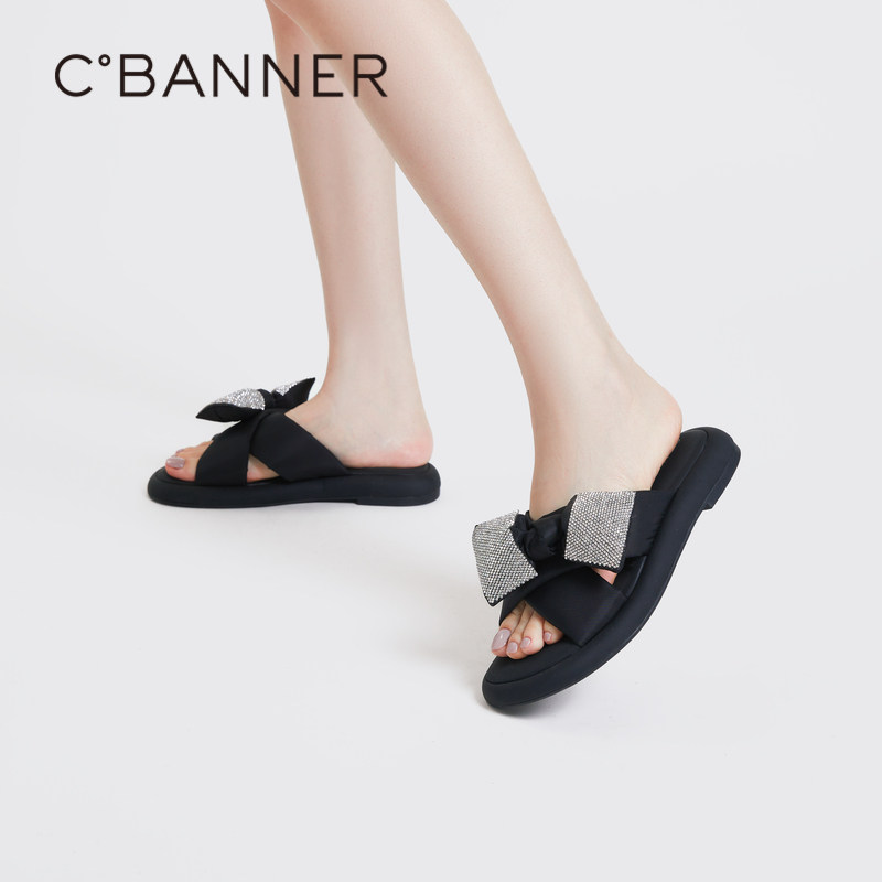 千百度外穿凉拖鞋女秋季时装凉鞋踩屎感拖鞋平底休闲高级感