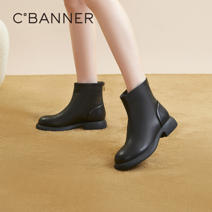 千百度粗跟弹力靴新款 瘦瘦靴真皮短靴子女鞋 时尚 袜靴 秋冬时尚