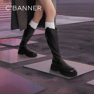 千百度厚底骑士靴女2024冬季 增高保暖显瘦美拉德高筒长靴子 新款