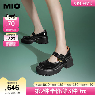 MIO米奥2024年春季 学院风单鞋 刘些宁同款 高跟一字带玛丽珍女鞋