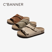 复古平底外穿一字拖一脚蹬凉拖鞋 新款 女夏季 千百度露趾勃肯鞋