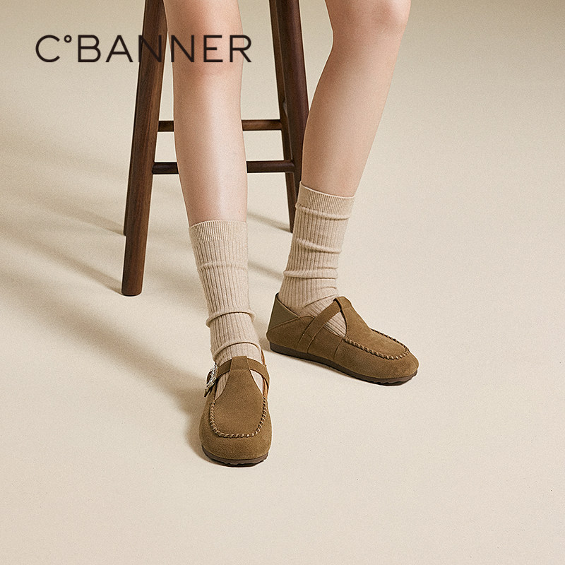 千百度复古全包勃肯鞋女款秋季新款薄底玛丽珍休闲平底单鞋