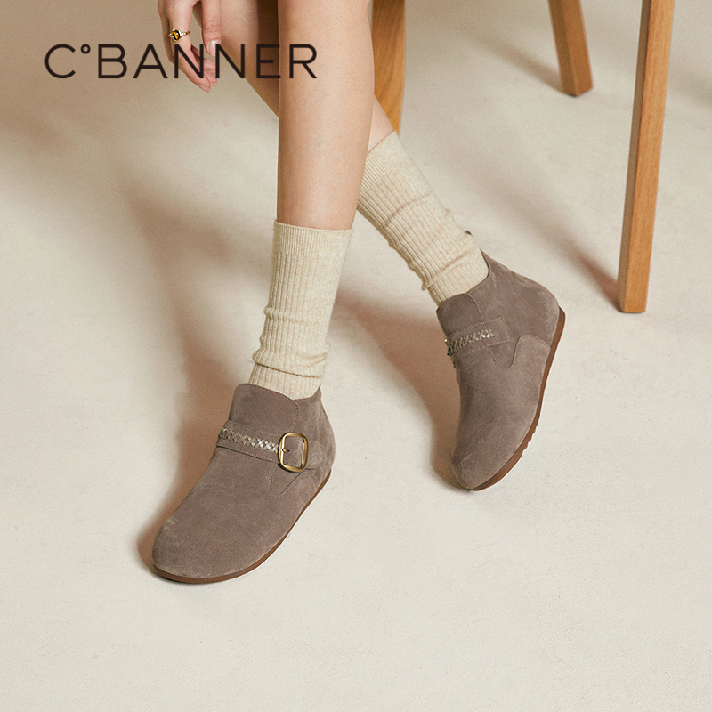 千百度内增高全包勃肯鞋女2025冬季新款薄底舒适轻便复古深口单鞋