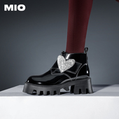 MIO米奥靴子冬季 圆头高跟短筒靴爱心钻饰潮酷厚底时装 靴保暖女靴