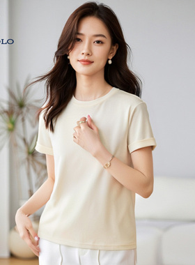 【柔软舒适】DIVPOLO保罗女士短袖体恤圆领2025新品上衣LD07425N3