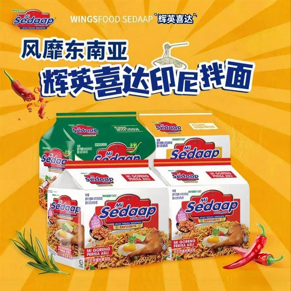 辉英喜达Sedaap印尼进口干拌面方便面夜宵充饥宿舍速食火鸡面拌面
