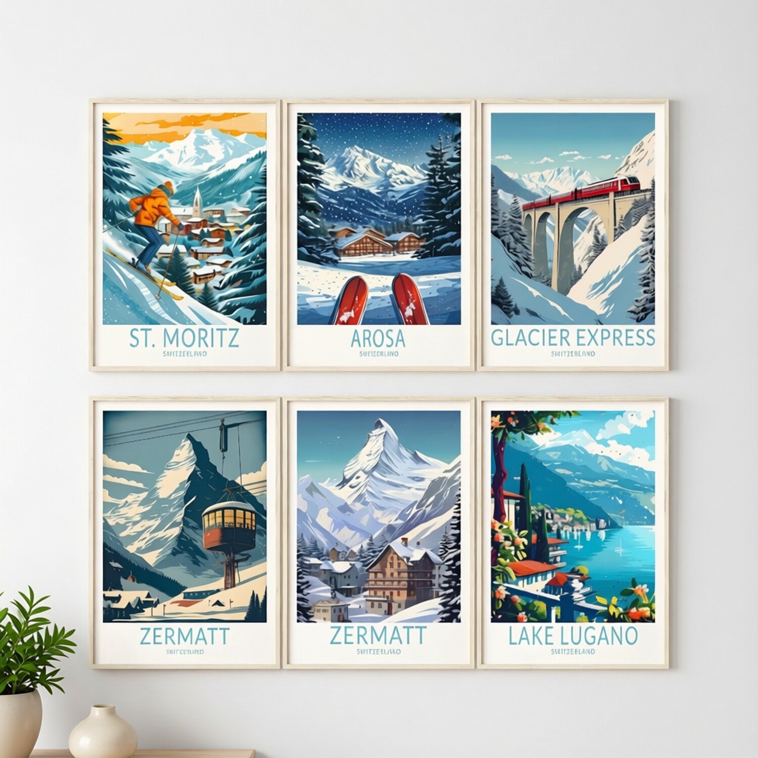 瑞士风情② 采尔马特马特洪峰瑞吉阿尔卑斯雪山风景装饰画海报