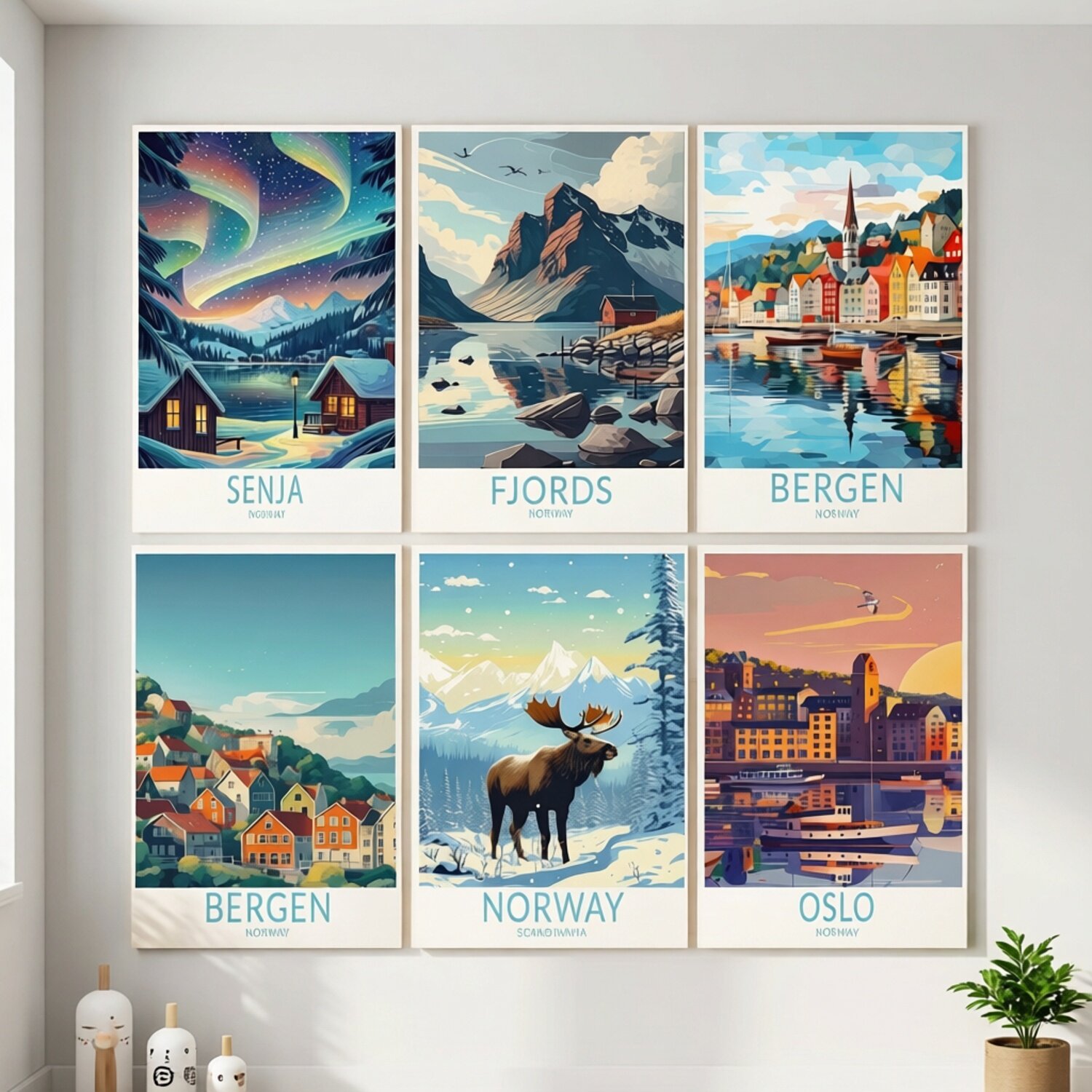 北欧冬日雪景 挪威森林驯鹿雪原极光峡湾奥斯陆卑尔根装饰画旅行
