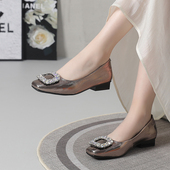 女鞋 软皮单鞋 41到43 浅口低跟真皮软底方头皮鞋 大码 女2024新款 夏季