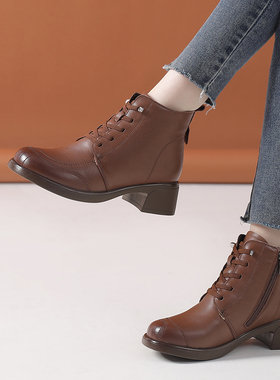 小码短靴女333231马丁靴女2024新款加绒保暖羊毛棉鞋妈妈短靴真皮