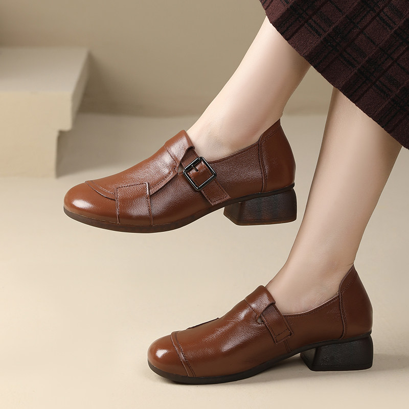 真皮妈妈鞋软底舒适中老年软皮单鞋中跟粗跟休闲皮鞋大码女鞋41码,女鞋,深口单鞋,淘宝优惠券,粉丝福利购,淘宝优惠卷