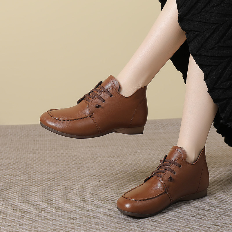 真皮软底妈妈鞋冬季加绒防滑牛筋底棉鞋平底中年女士皮鞋大码女鞋