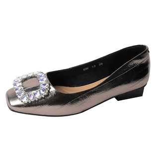 软皮单鞋女2024新款夏季浅口低跟真皮软底方头皮鞋大码女鞋41到43