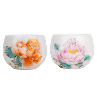 徐月兰手绘主人杯情侣对杯一对大师级高档禅定杯牡丹花蚯蚓走泥纹