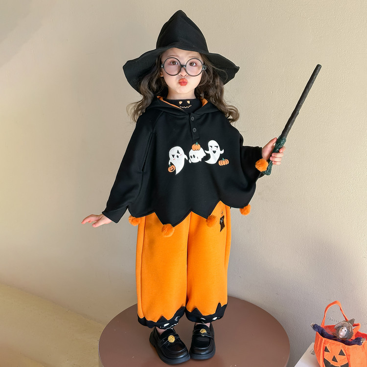 万圣节服装儿童套装cos服女巫女孩装扮男童南瓜服蝙蝠衫魔法斗篷
