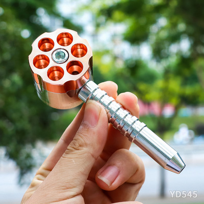 跨境新款铝合金左轮烟斗带磨烟器金属便携可拆卸小烟斗Metal Pipe