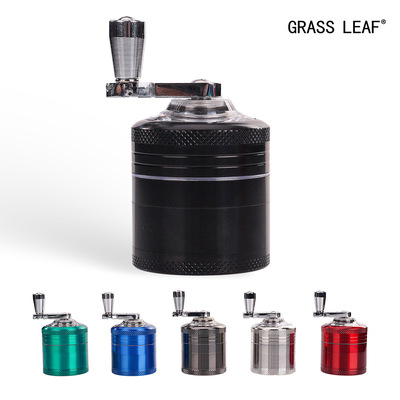 跨境爆款40mm锌合金手摇磨烟器开窗grinder金属带手柄四层研磨器