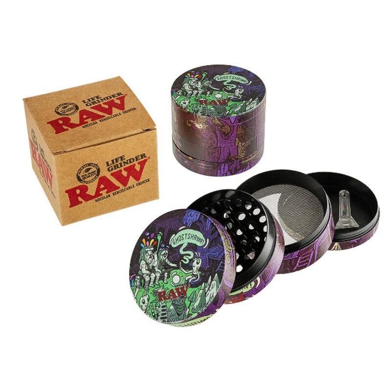 RAW全包平板磨烟器50MM四层彩印金属锌合金研磨器Metal Grin der