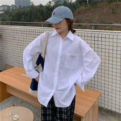 Real price new loose and versatile simple letter Lapel shirt folding top