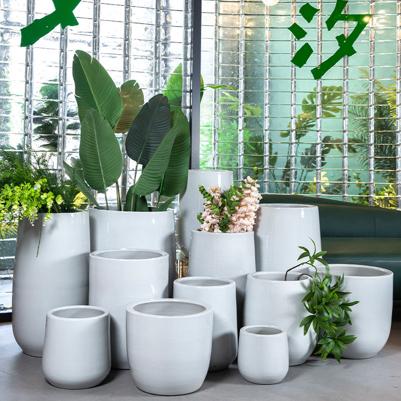 景德镇简约陶瓷花盆家居客厅落地圆形盆栽盆器超大号创意白色种树