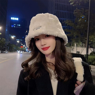 毛绒渔夫帽子女秋冬羊羔绒加厚显脸小