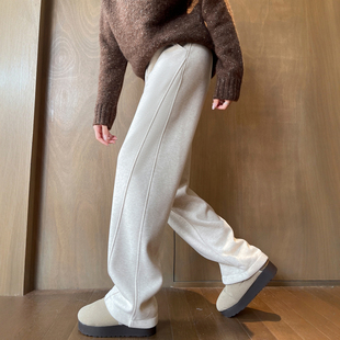加绒裤 醋酸羊毛呢阔腿裤 直筒休闲糯米冬季 高腰窄版 子 女秋2025新款