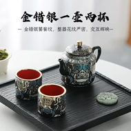 Ấm bạc thủ công, bạc mạ vàng Ấm trà gia dụng bạc 999, bạc so le vàng, tách trà cao cấp, bộ ấm trà kung fu, hộp quà nồi đơn bo am chen cao cap binh tra gom su