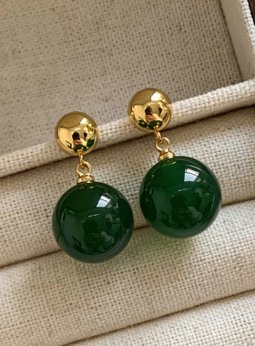 L&Y翡翠绿色新中式圆形耳环s925银针耳饰女高级感耳钉2024新款潮