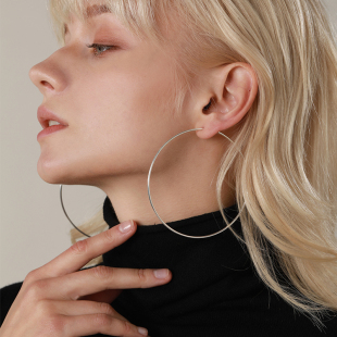 耳环方圆脸 法式 通体925纯银大耳圈高级感夸张小红书博主同款 细款