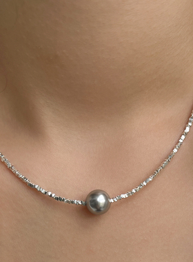 s925纯银施家珍珠灰色项链